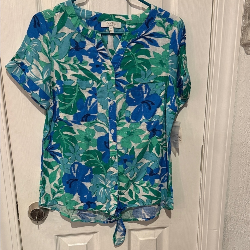 Coral Bay Blue and Green Floral Button-Down Shirt
